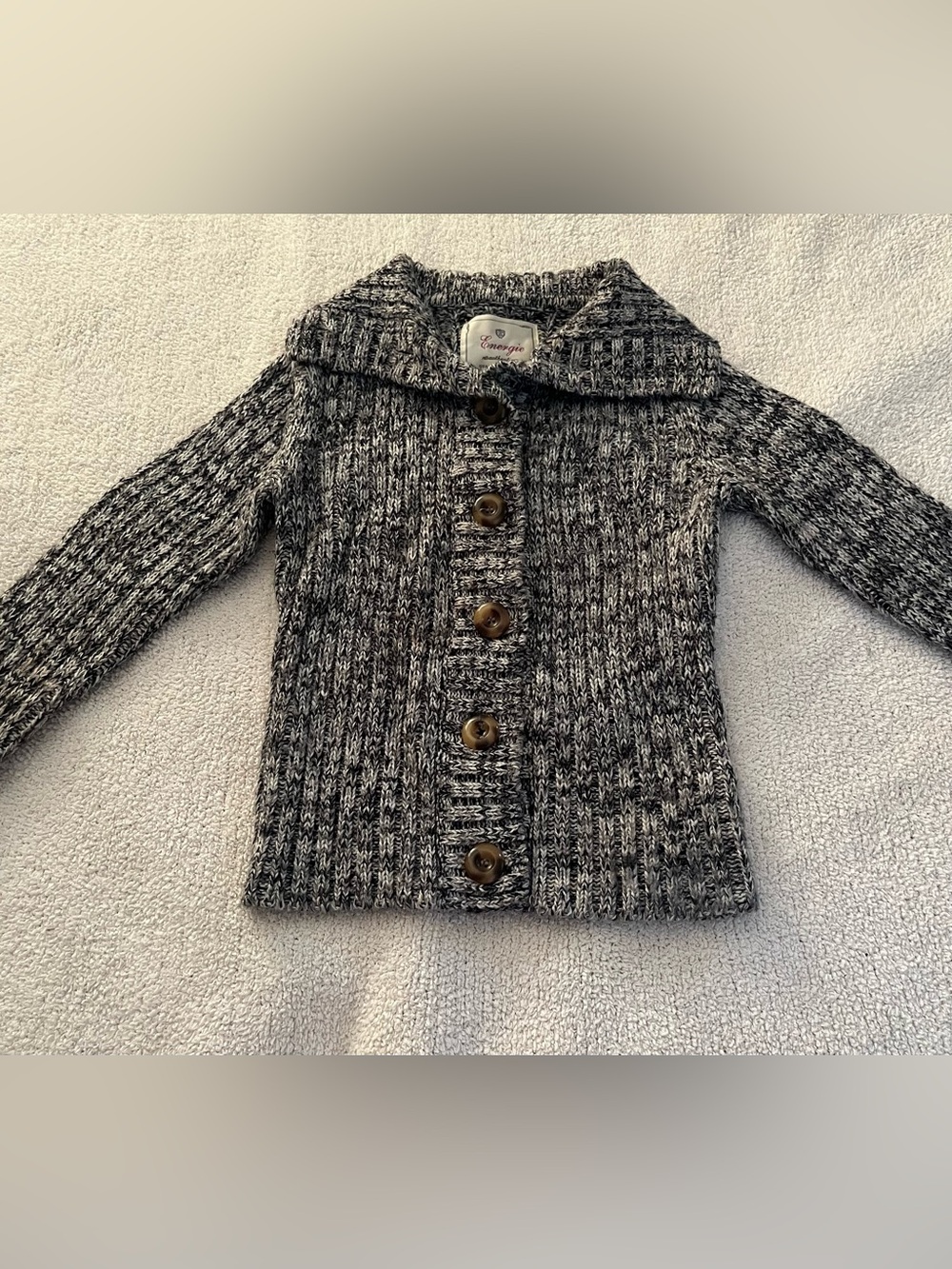 Energie Black & White Marled Shawl-Collar Button Cardigan